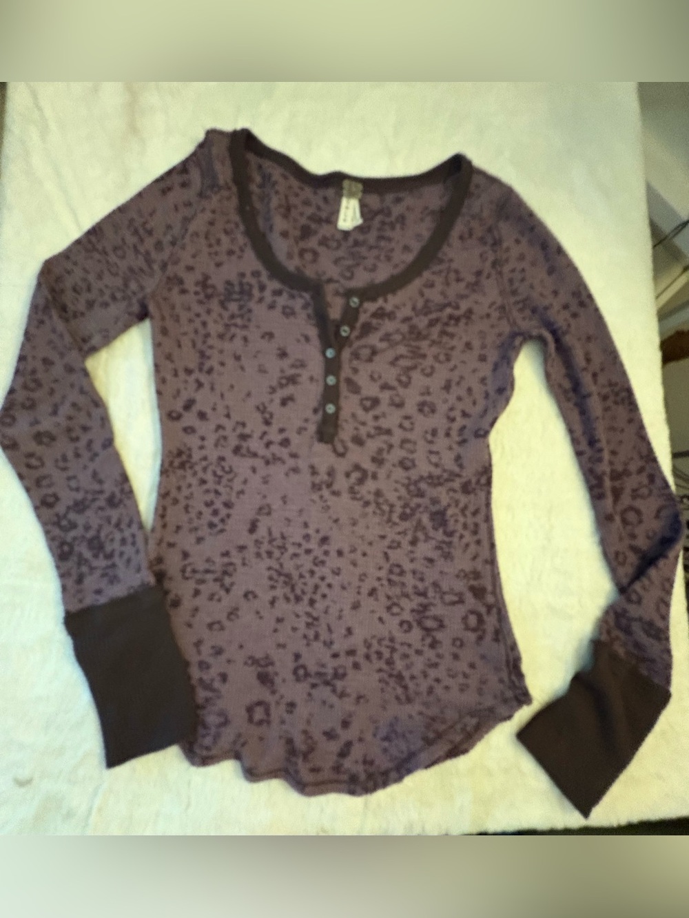 We The Free Purple Long Sleeve Henley with Dark Brown Trim